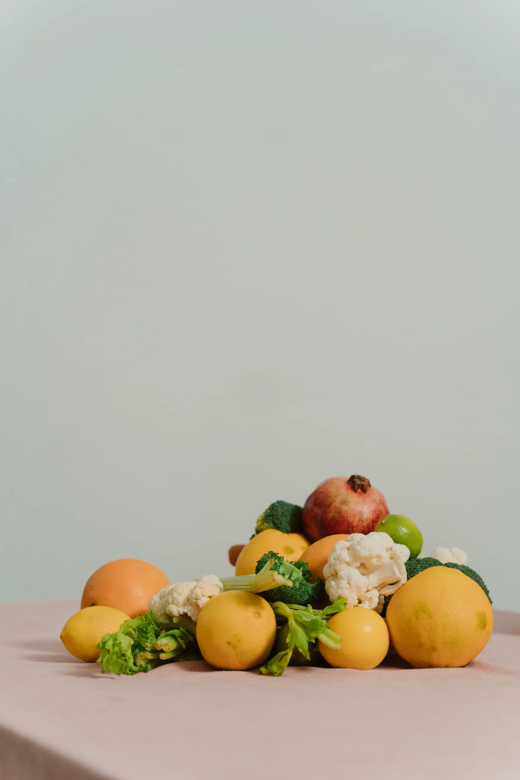 Fresh fruits and vegetables arranged for healthy meal planning